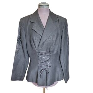 NWT Vintage Whimsigoth Dark Academia Linen Rayon Corset Blazer